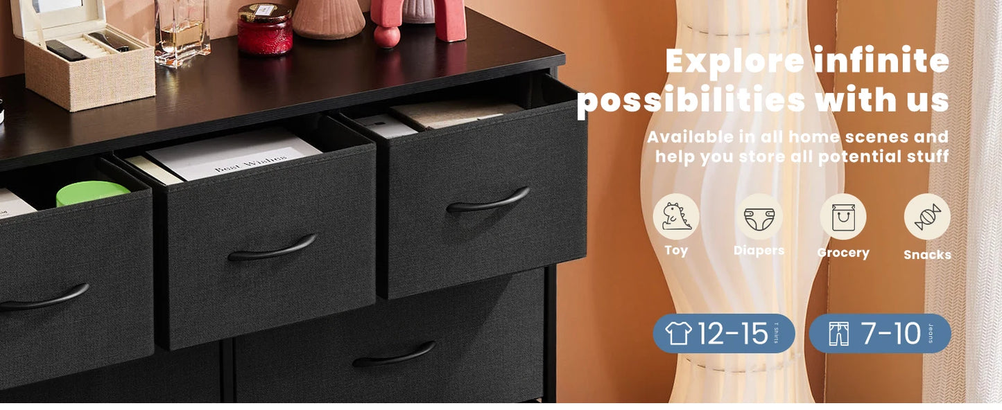 JHK Dresser For Bedroom With 7 Fabric Drawers Organizer Storage Closet Chest Clothes For Living Room Display Cabinet Of Furniture