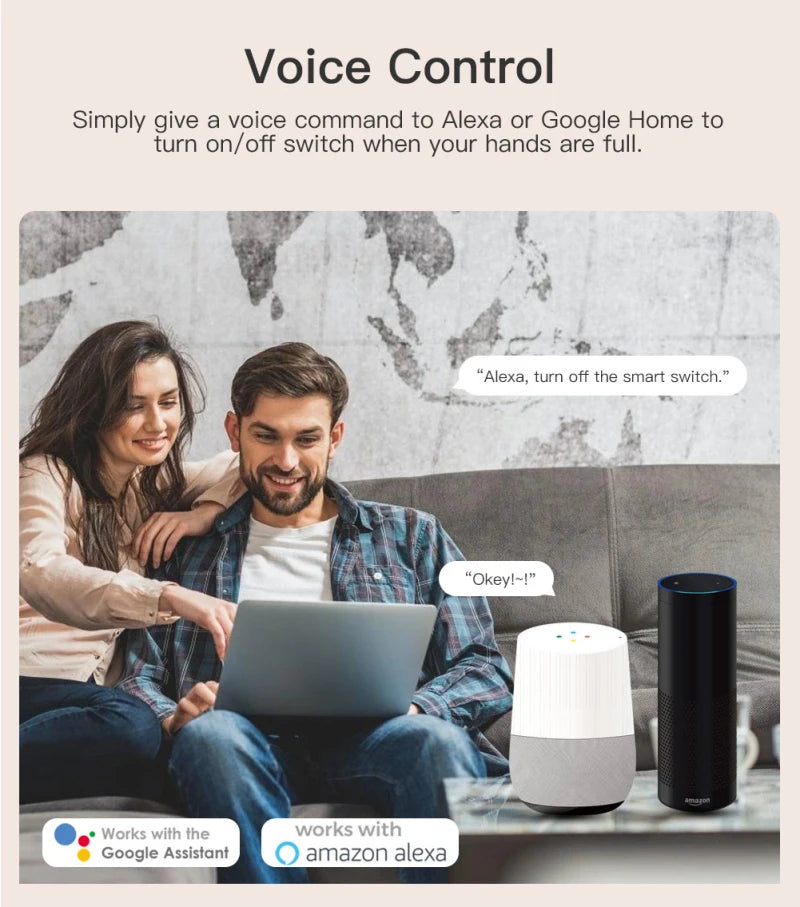 16A Tuya Smart WiFi Switch,2-way Mini Light Switch Power Metering Breaker,For Alexa,Google Home,Yandex Alice,Smart Life Control