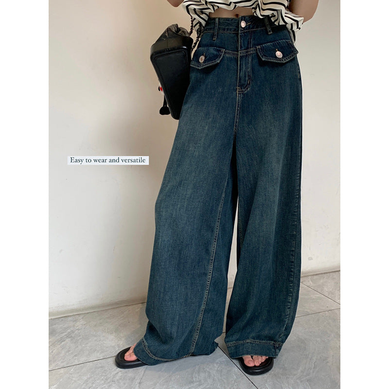 Pantalones vaqueros retro con bolsillos falsos y cintura alta para mujer