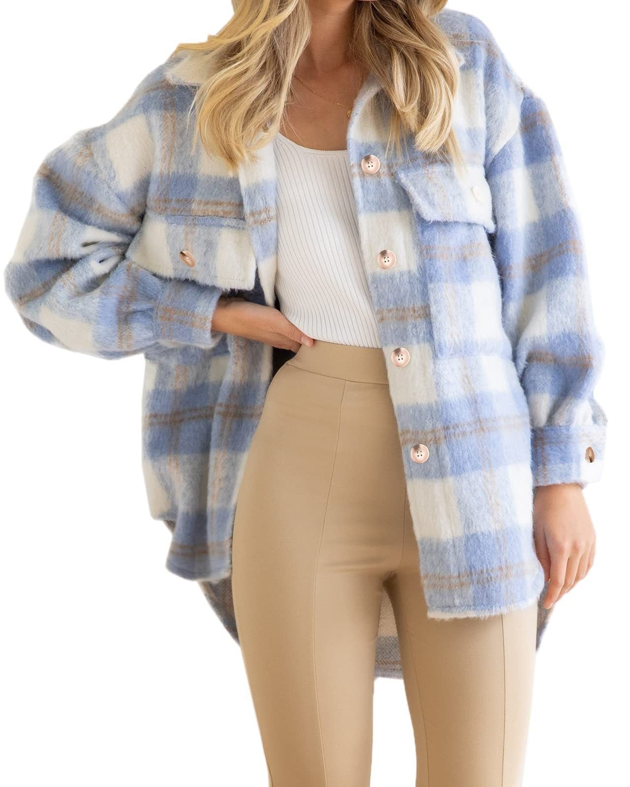 Women's Fashion Plaid Coarse Wool Shirt