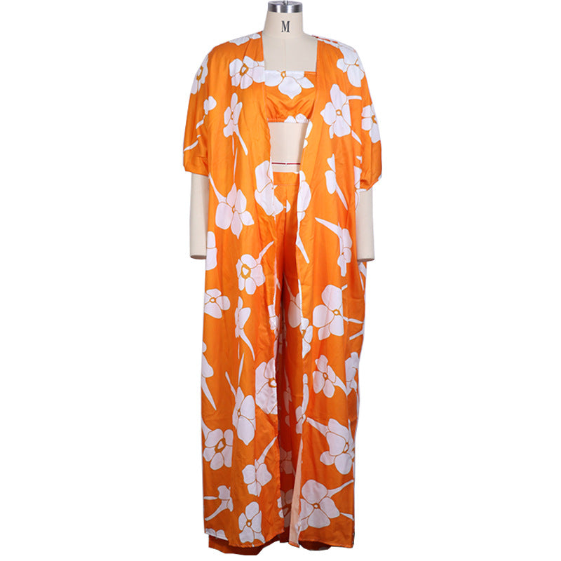 Traje de tres piezas con pantalones anchos y estampados de moda para mujer