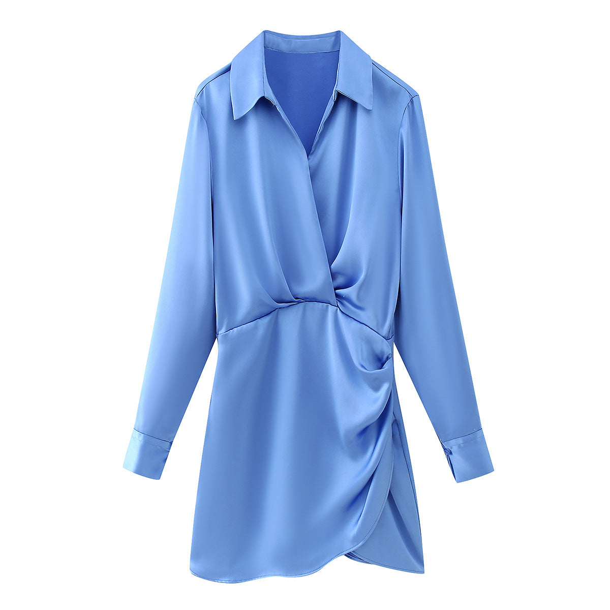 Vestido plisado de satén de seda de color liso de moda para mujer