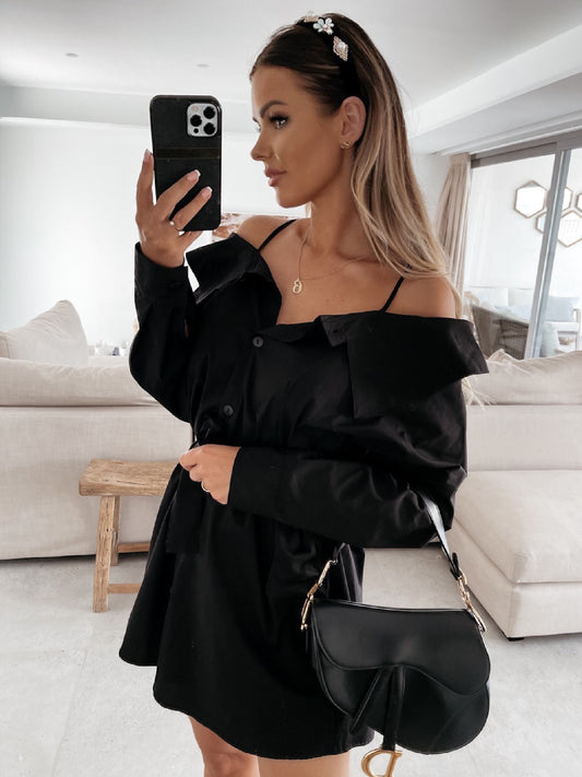 Vestido sencillo de color puro con lazo para mujer