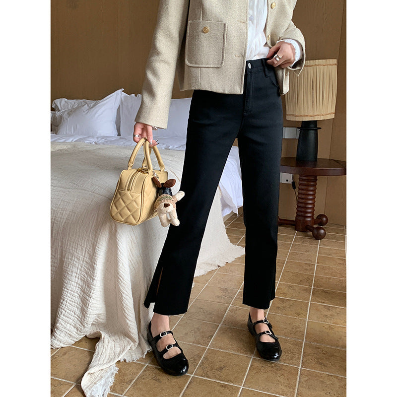 Pantalones casuales de cintura alta negros nuevos de otoño para mujer