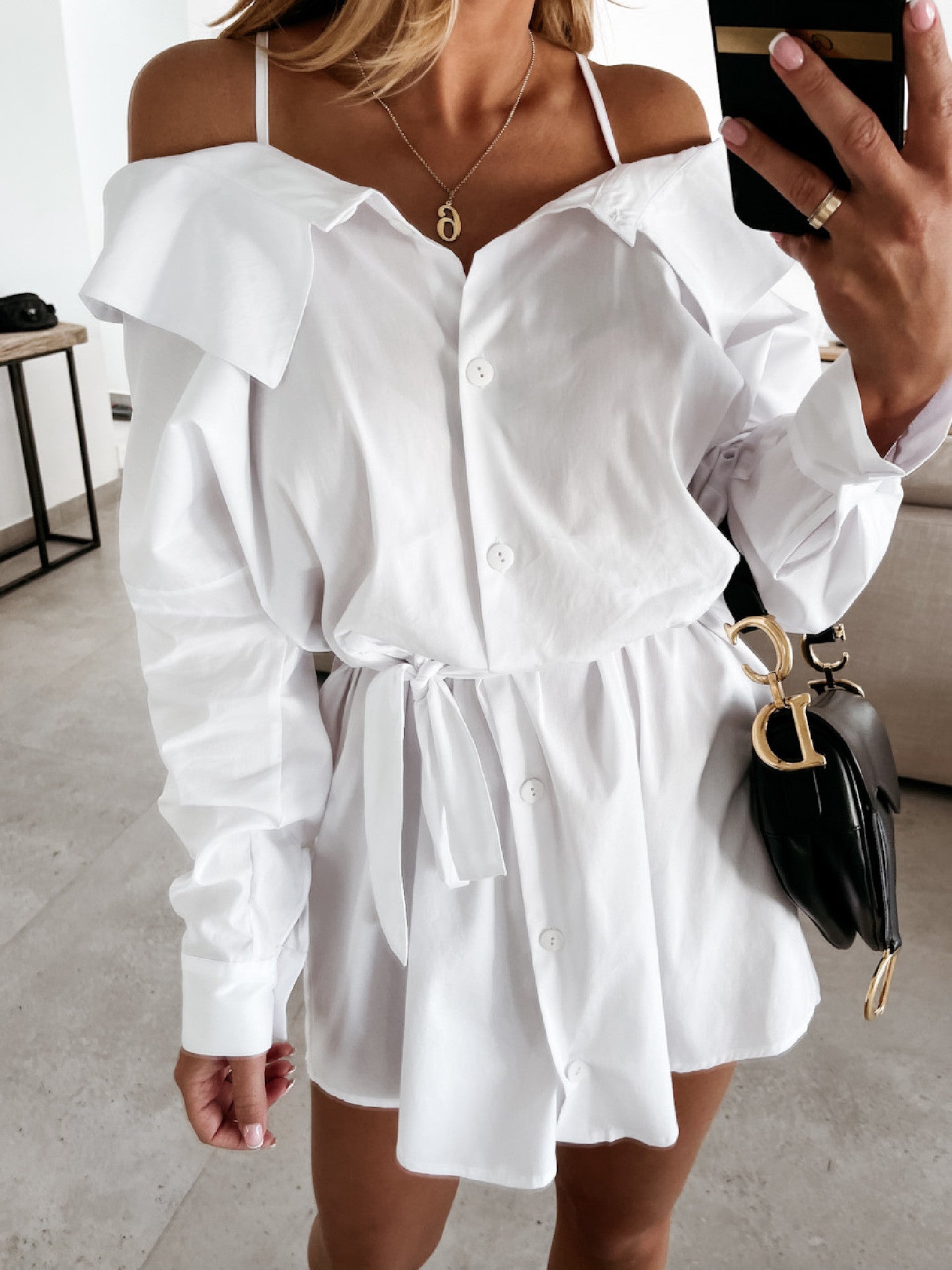 Vestido sencillo de color puro con lazo para mujer