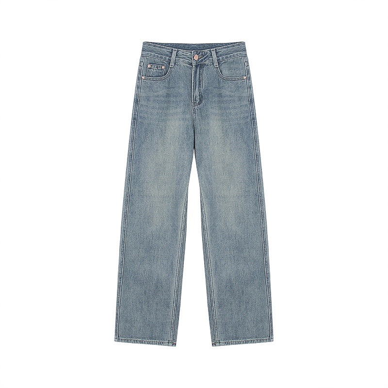 Pantalones rectos de cintura alta y adelgazantes para mujer de color azul