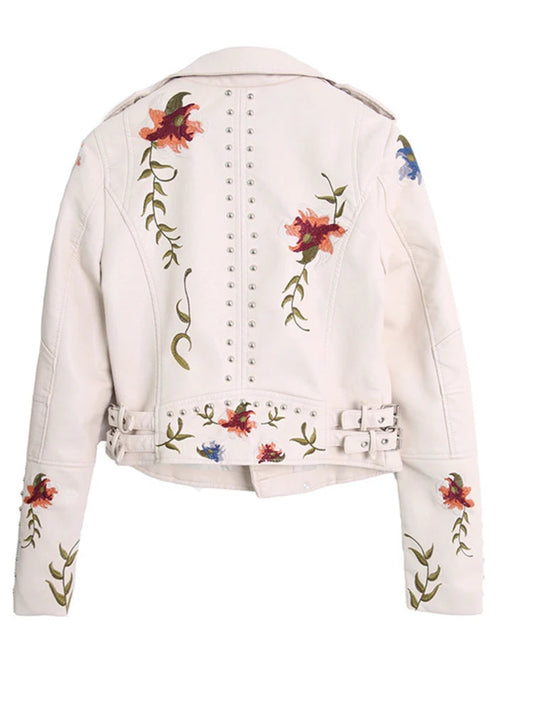 Women's Floral Print Faux Soft Leather Jacket