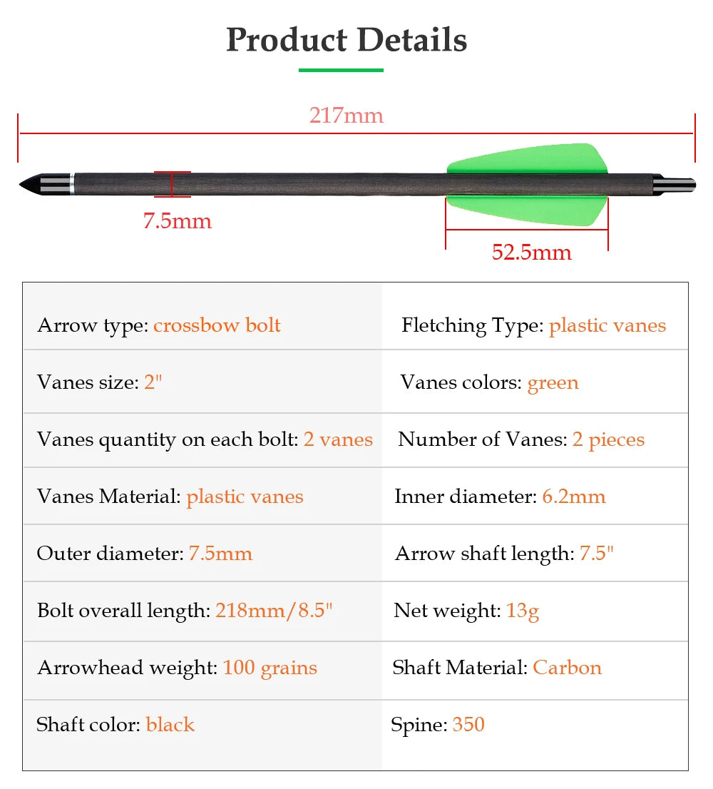 7.5/15 Inch Carbon Crossbow Bolts