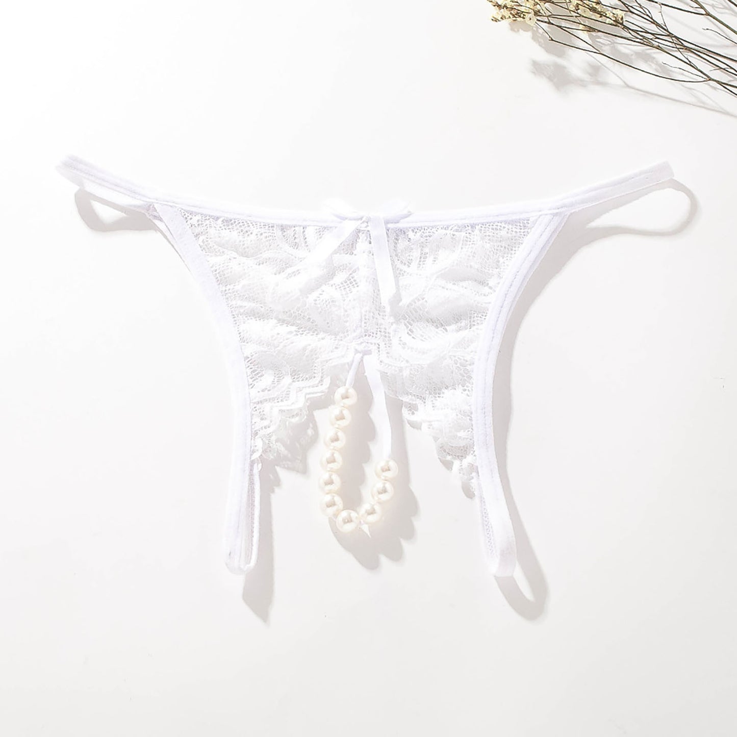 Women's Pearl Massage G-String Open Crotch Thong Panties