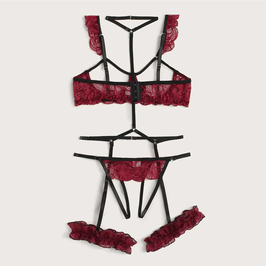Lace Crotchless Lingerie Set