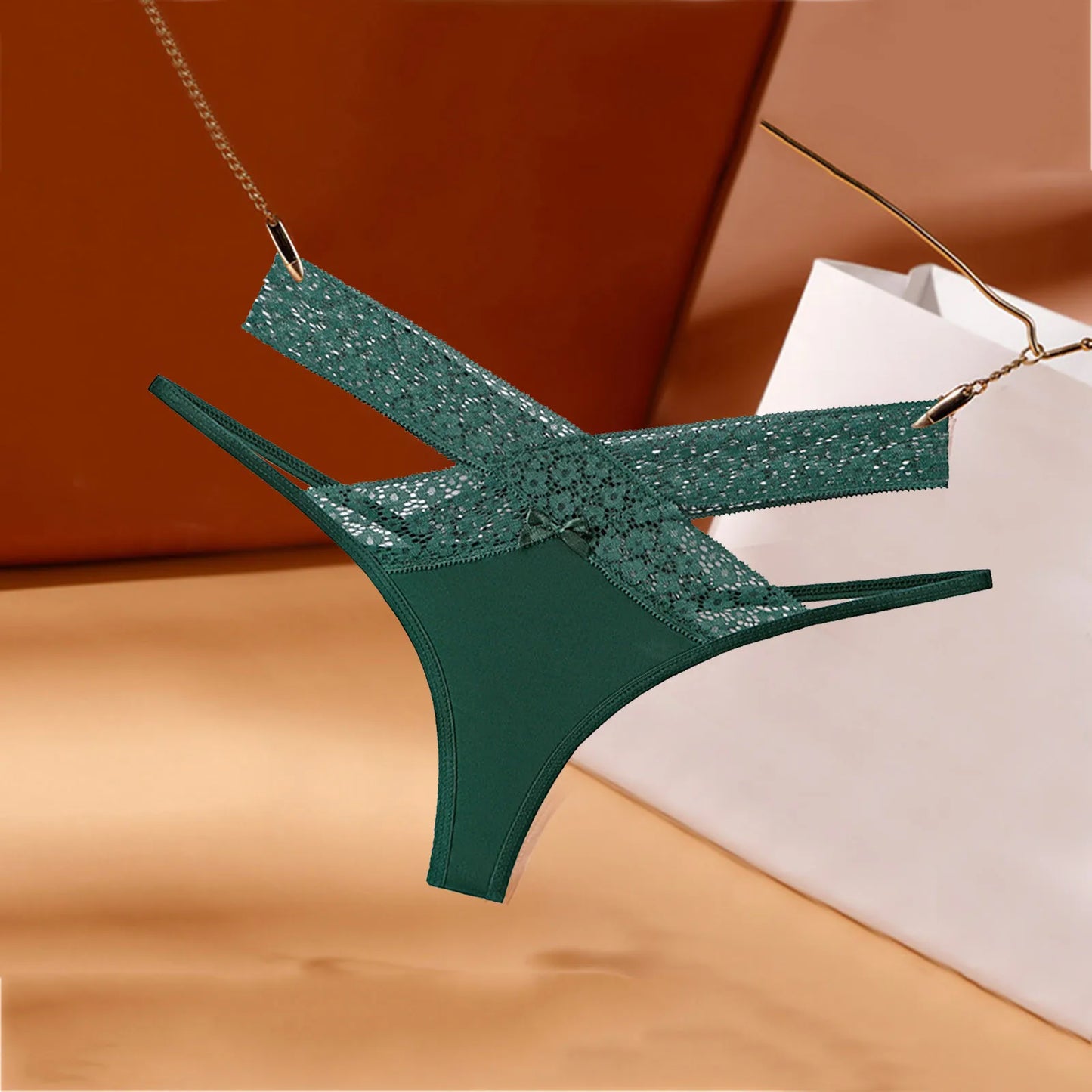 Women's Floral Lace Mesh Thong Panties