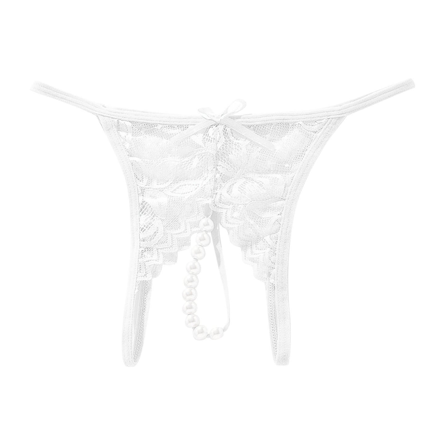 Women's Pearl Massage G-String Open Crotch Thong Panties