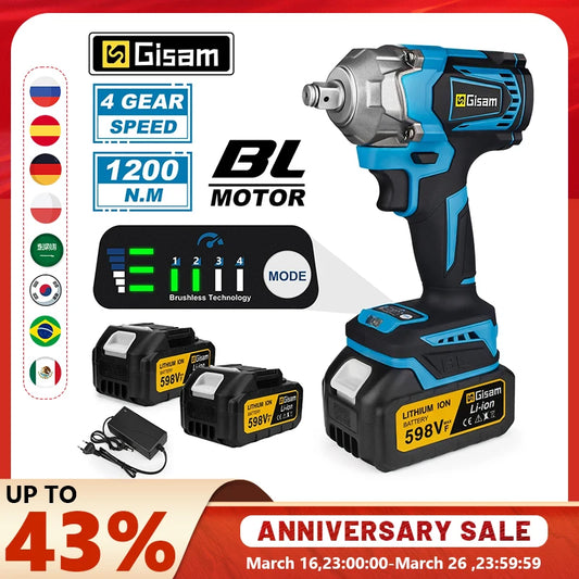 1200N.M Torque Brushless Electric Impact Wrench 1/2 Inch Cordless Electric Wrench Screwdriver Power Tools For Makita 18V Battery