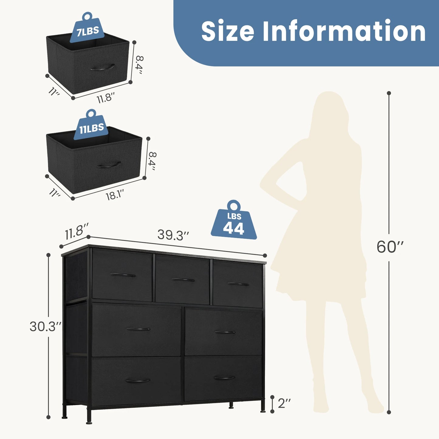 JHK Dresser For Bedroom With 7 Fabric Drawers Organizer Storage Closet Chest Clothes For Living Room Display Cabinet Of Furniture