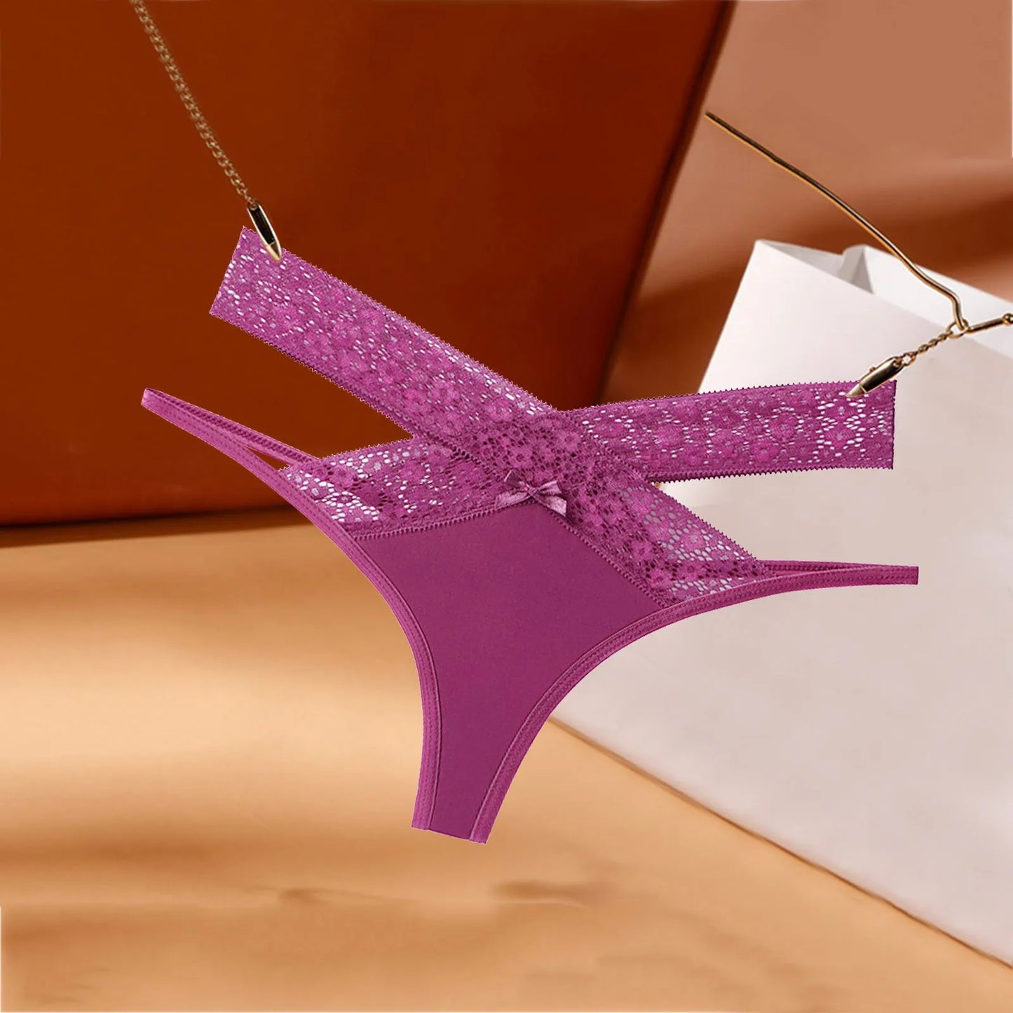 Women's Floral Lace Mesh Thong Panties