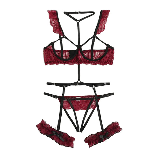 Lace Crotchless Lingerie Set