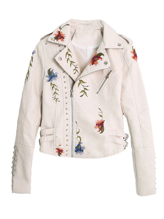 Women's Floral Print Faux Soft Leather Jacket