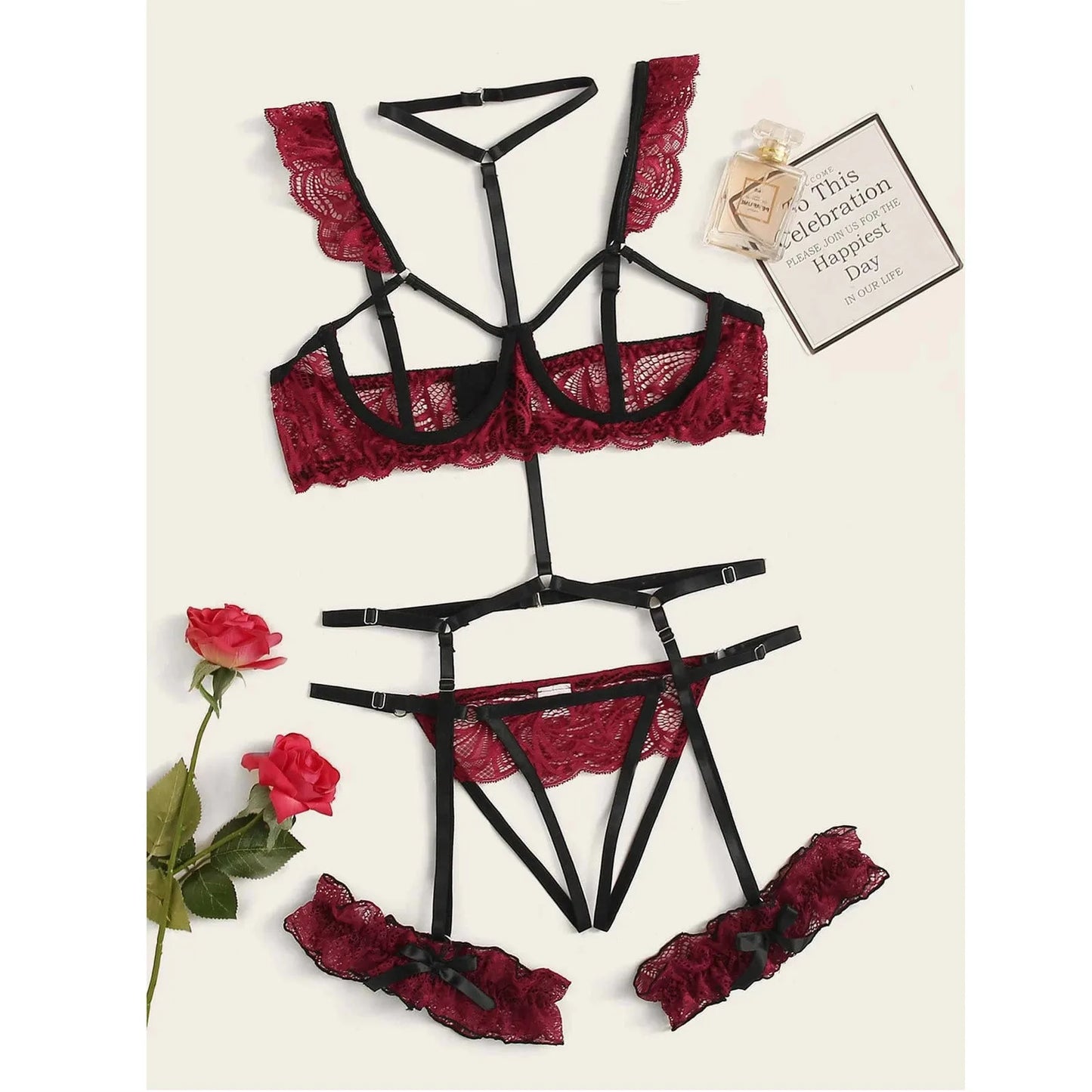 Lace Crotchless Lingerie Set