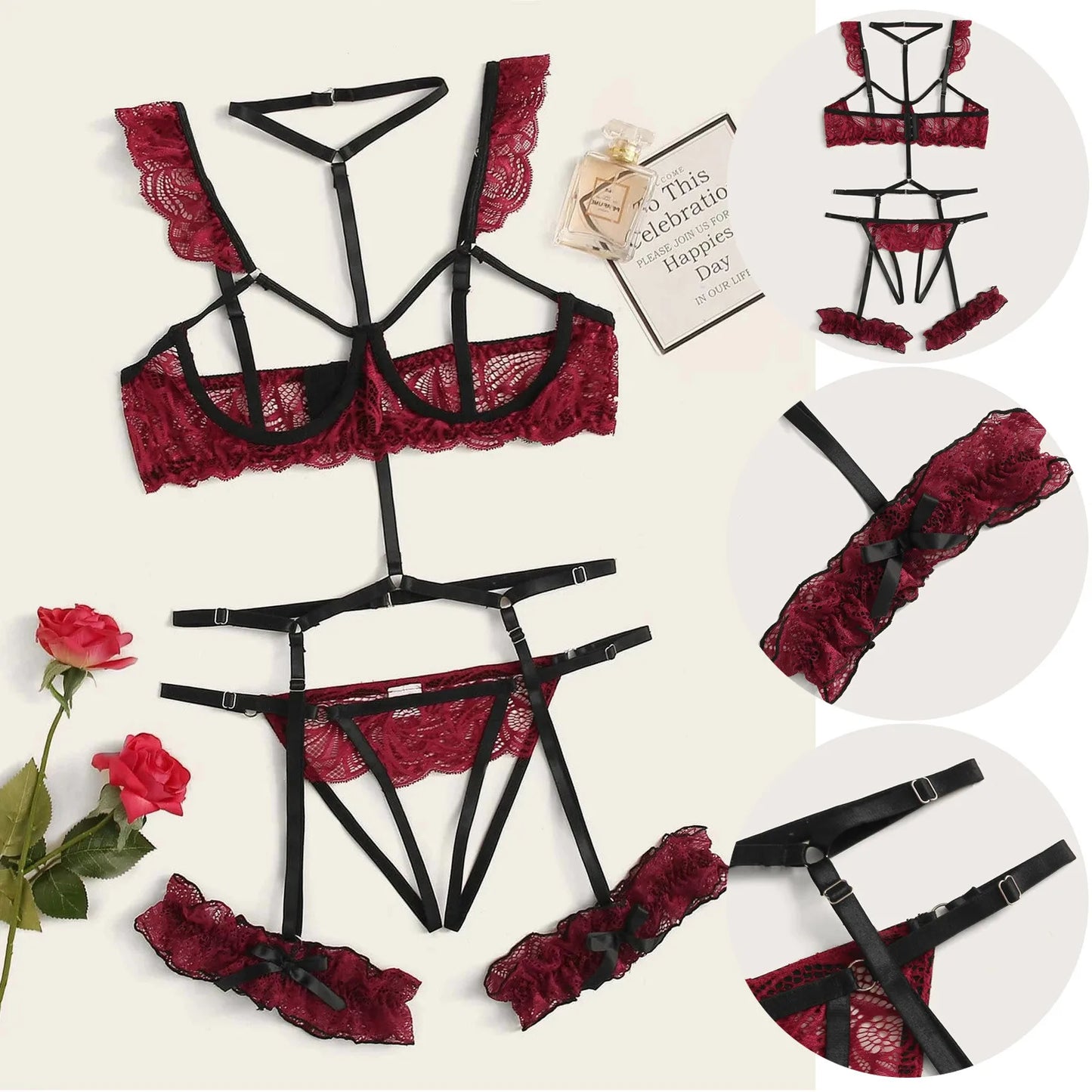 Lace Crotchless Lingerie Set