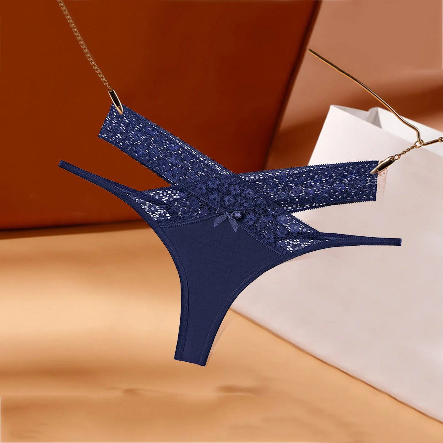 Women's Floral Lace Mesh Thong Panties