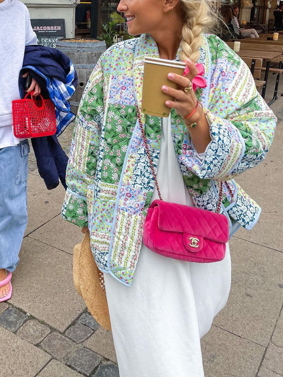 Chaqueta acolchada de algodón informal con solapa estampada y contraste de color para mujer