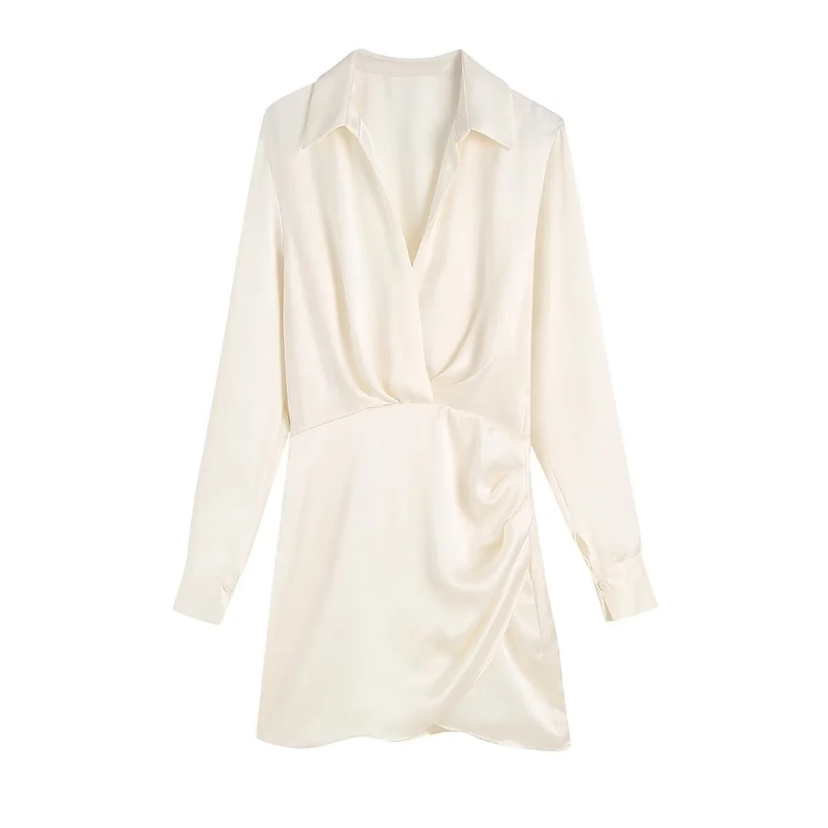 Vestido plisado de satén de seda de color liso de moda para mujer