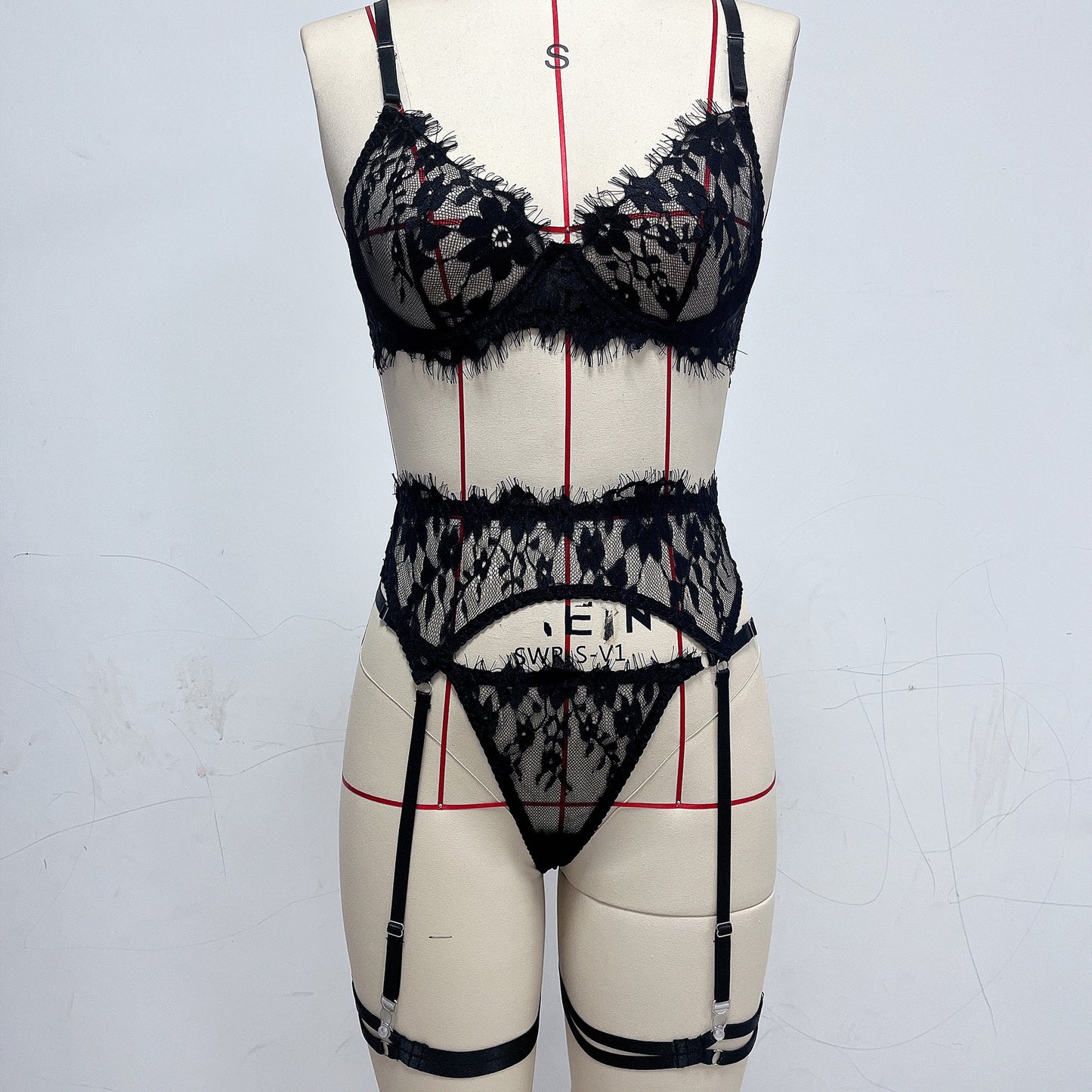 Conjunto de sujetador con liga de encaje de moda para mujer