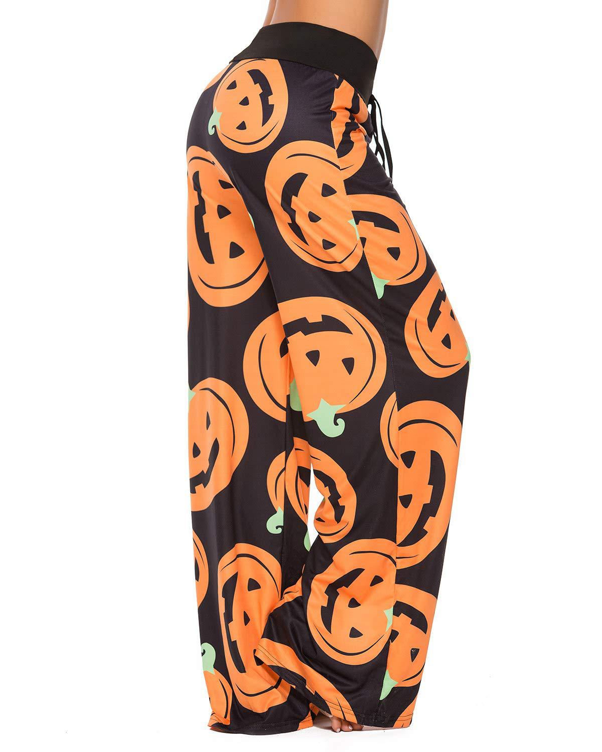 Pantalones casuales holgados con diseño de calabaza de Halloween para mujer