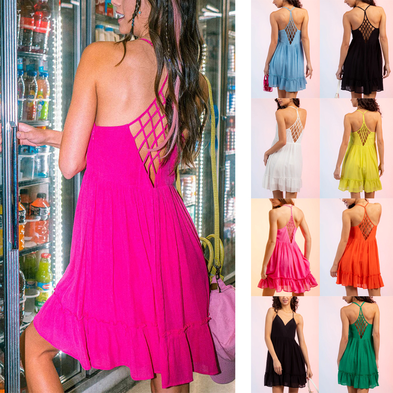 Vestido de cuadros escoceses de color liso para mujer
