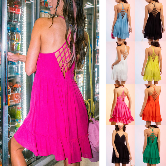 Vestido de cuadros escoceses de color liso para mujer