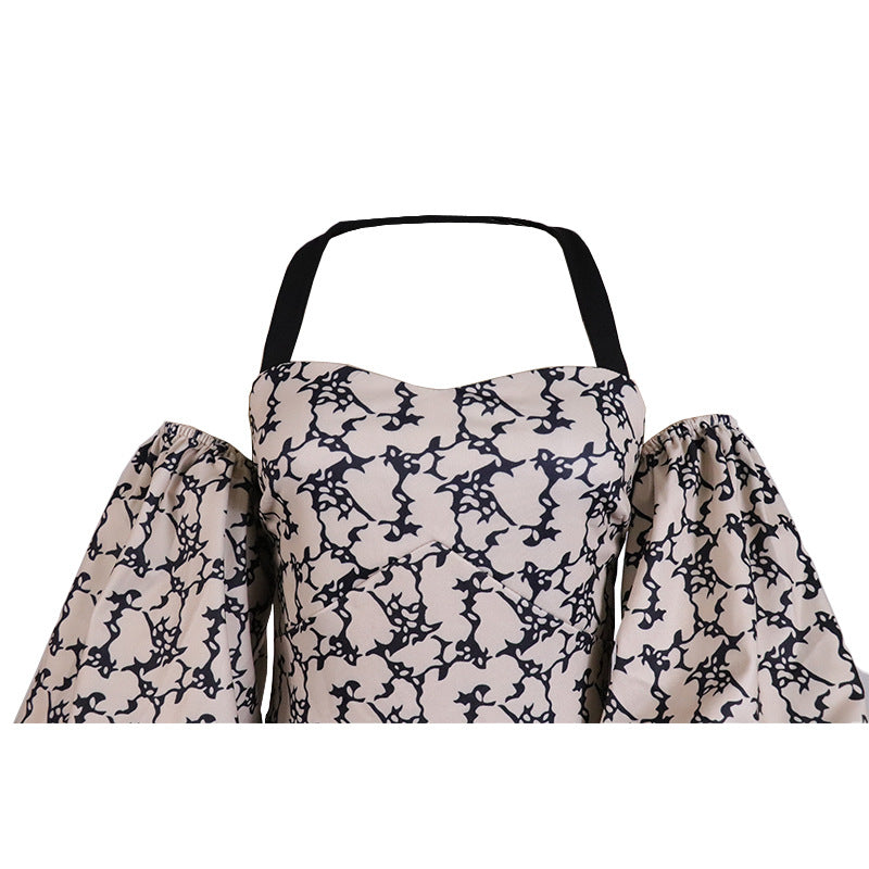 Vestido de moda con top de tubo y hombros descubiertos con estampado para mujer