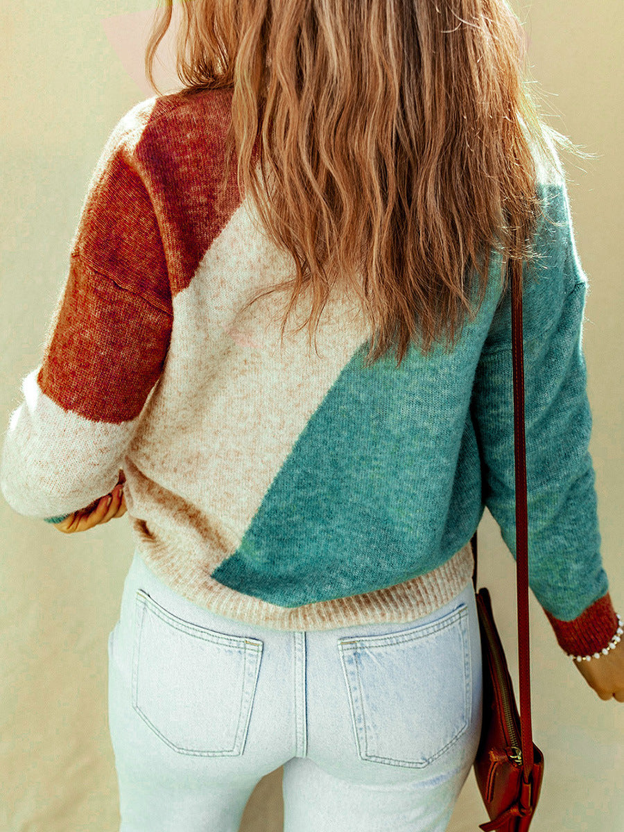 Suéter de mujer con cuello redondo y manga larga con hilos multicolor