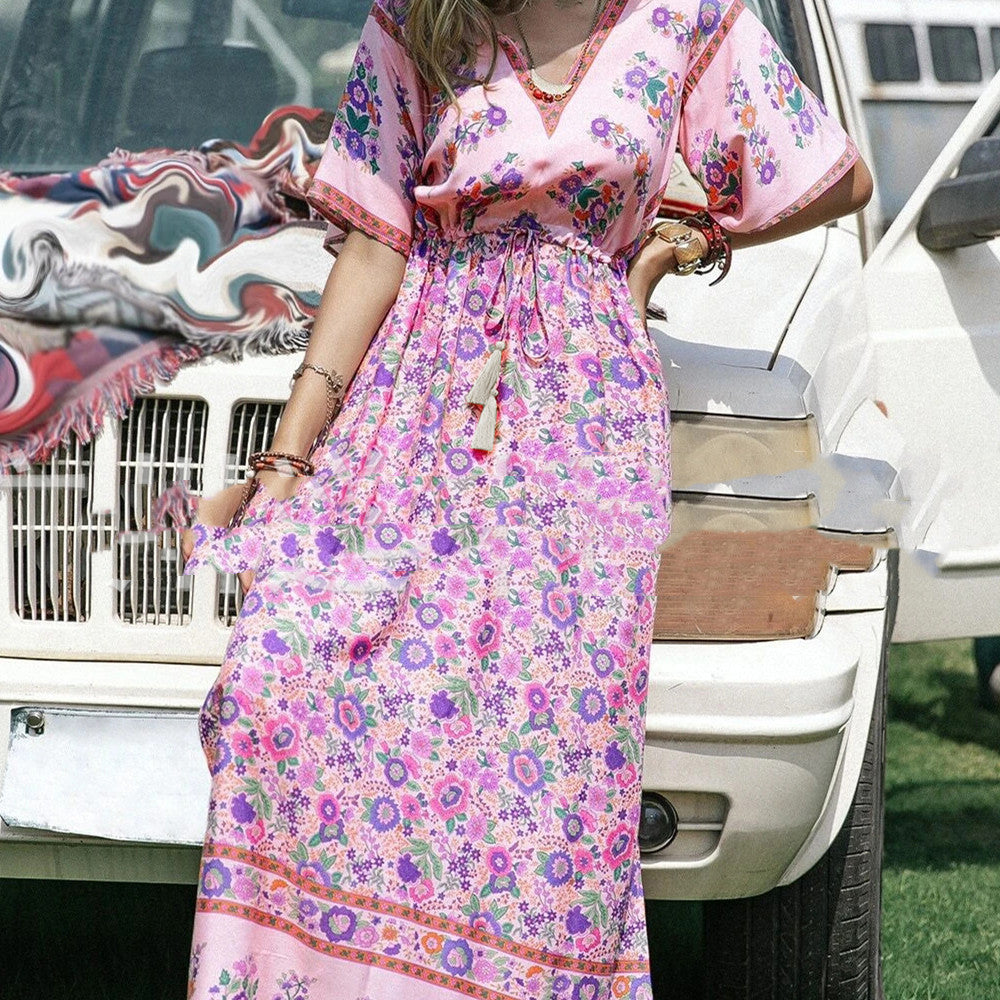 Vestido de manga corta con borlas de moda