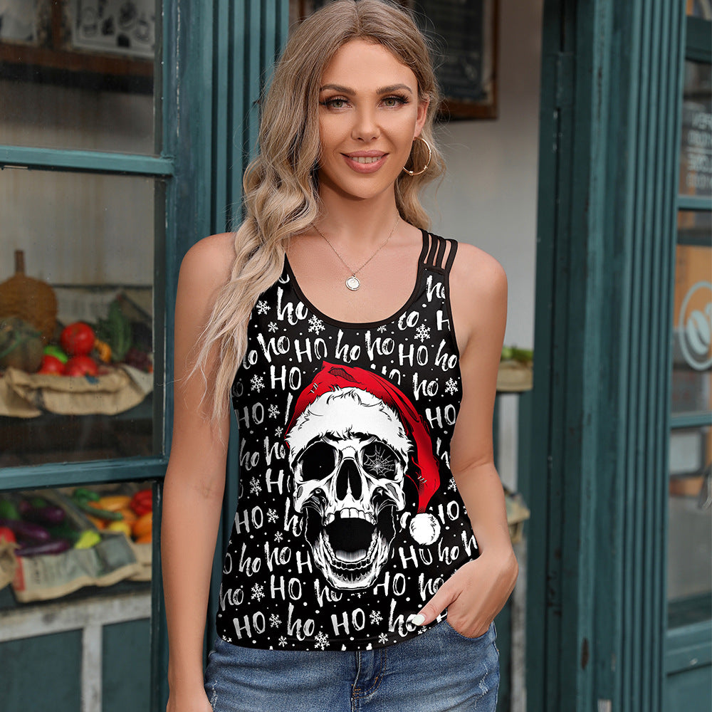 Camisola con estampado digital de letras de calaveras nocturnas Wansheng para mujer