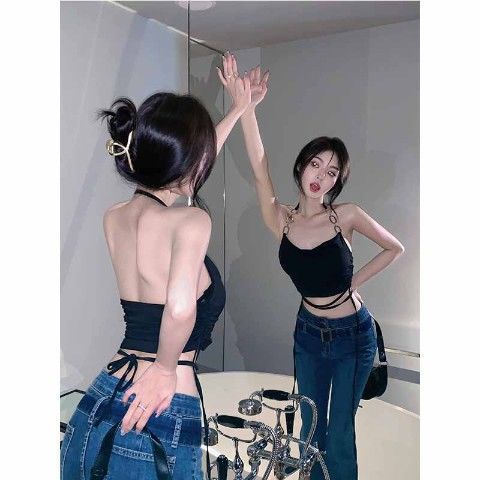 Camisa de tirantes plisada sin mangas con interior a juego y exterior para mujer