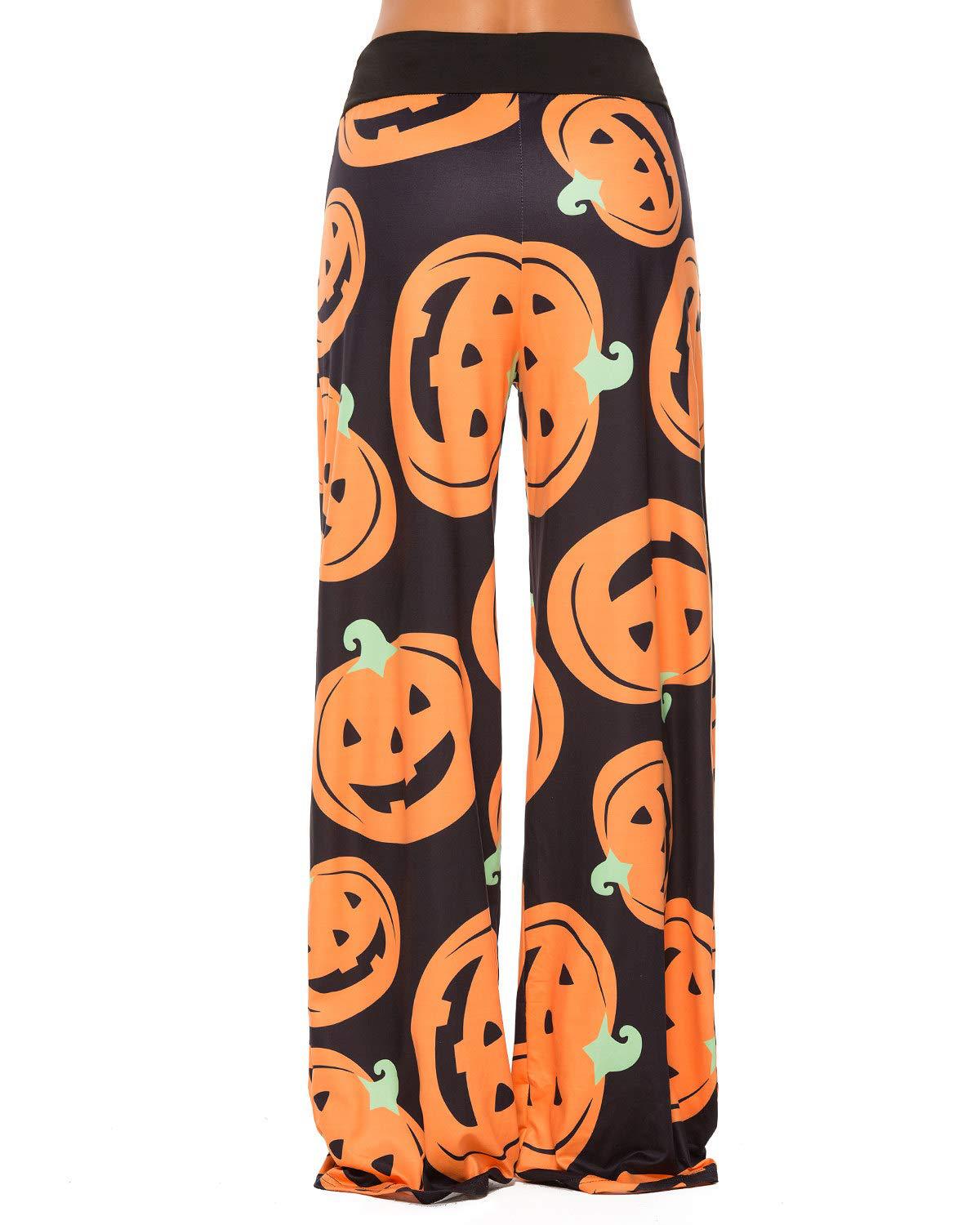 Pantalones casuales holgados con diseño de calabaza de Halloween para mujer
