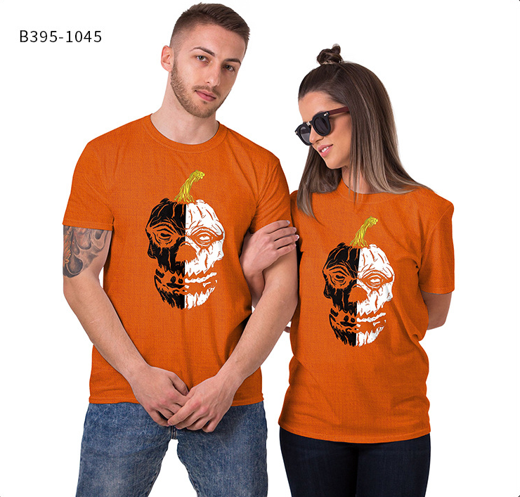 Pumpkin Skeleton Round Neck Short Sleeve T-Shirt