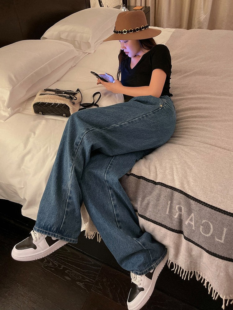 Pantalones vaqueros vintage de pierna ancha y cintura alta para primavera y otoño