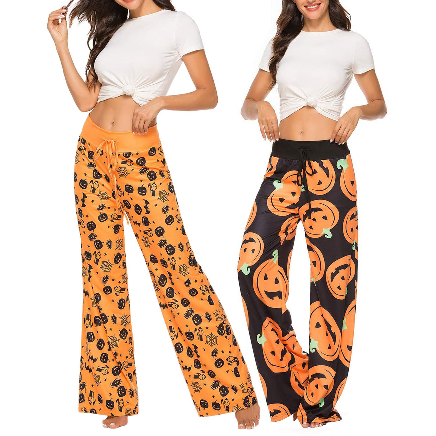 Pantalones casuales holgados con diseño de calabaza de Halloween para mujer