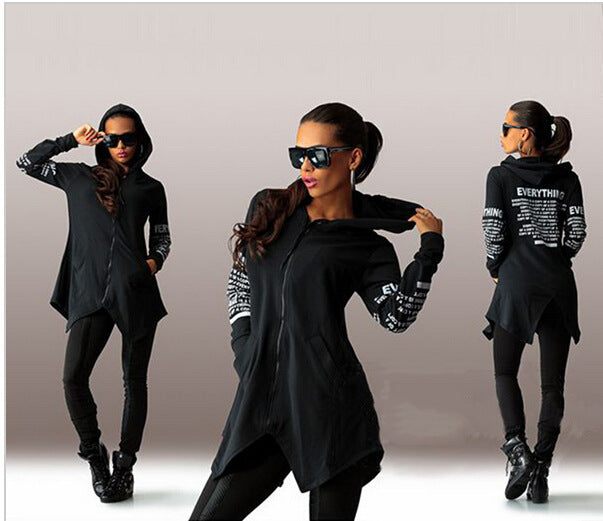 Suéter con capucha y cremallera con estampado de letras de grafiti informal a la moda para mujer