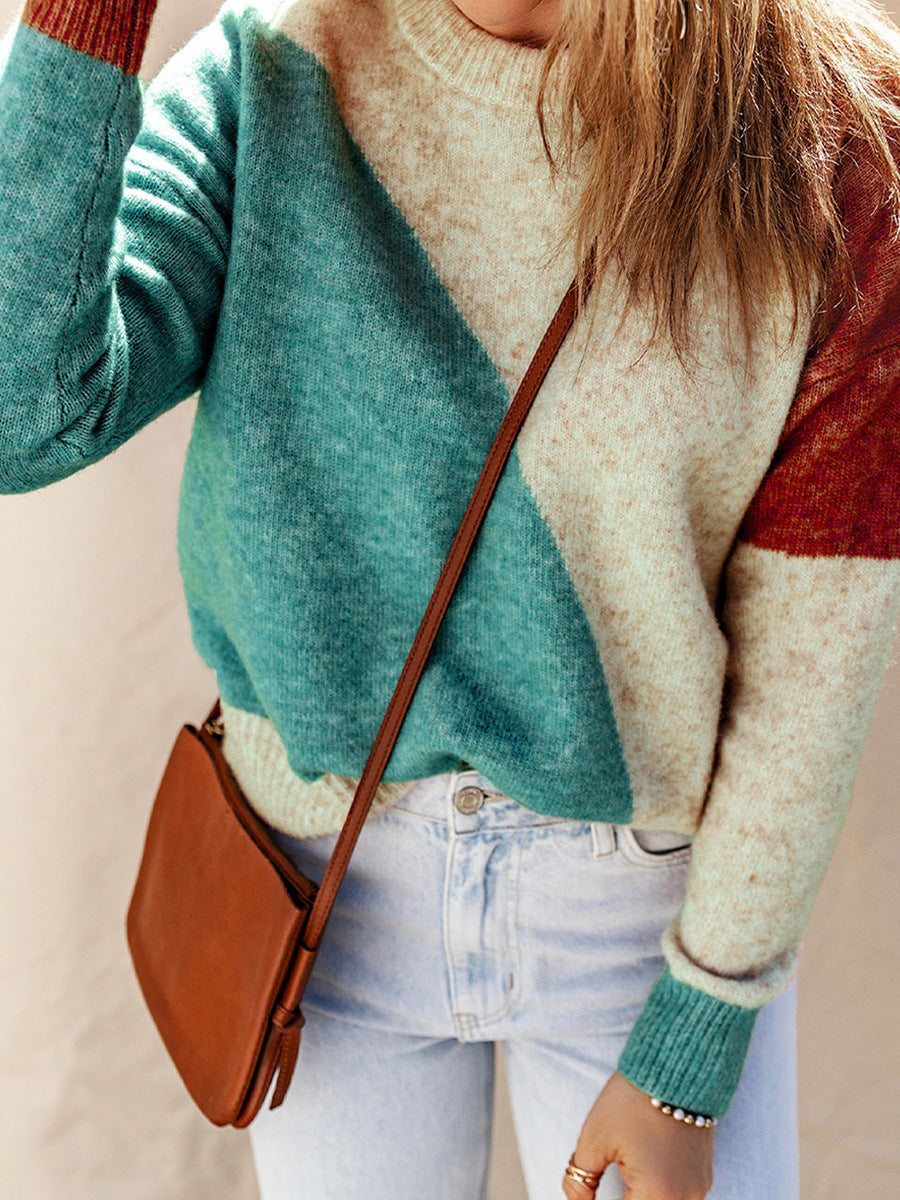 Suéter de mujer con cuello redondo y manga larga con hilos multicolor