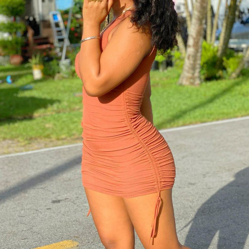 Vestido plisado sin mangas con cuello redondo para mujer