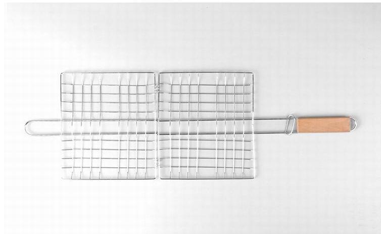 Parrilla de acero inoxidable para exteriores con mango de madera cuadrado