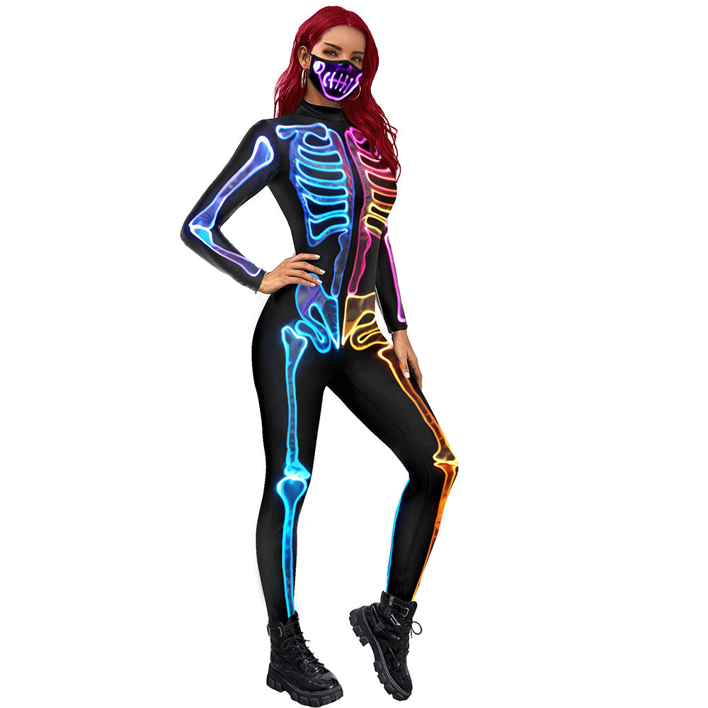 Colorful Halloween Skeleton Long Sleeve Women's Bodysuit