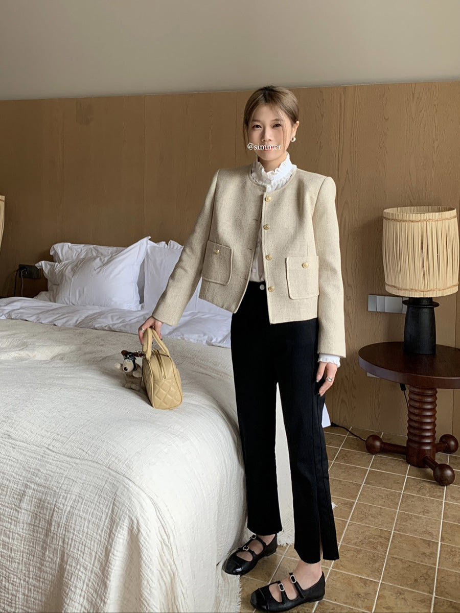 Pantalones casuales de cintura alta negros nuevos de otoño para mujer