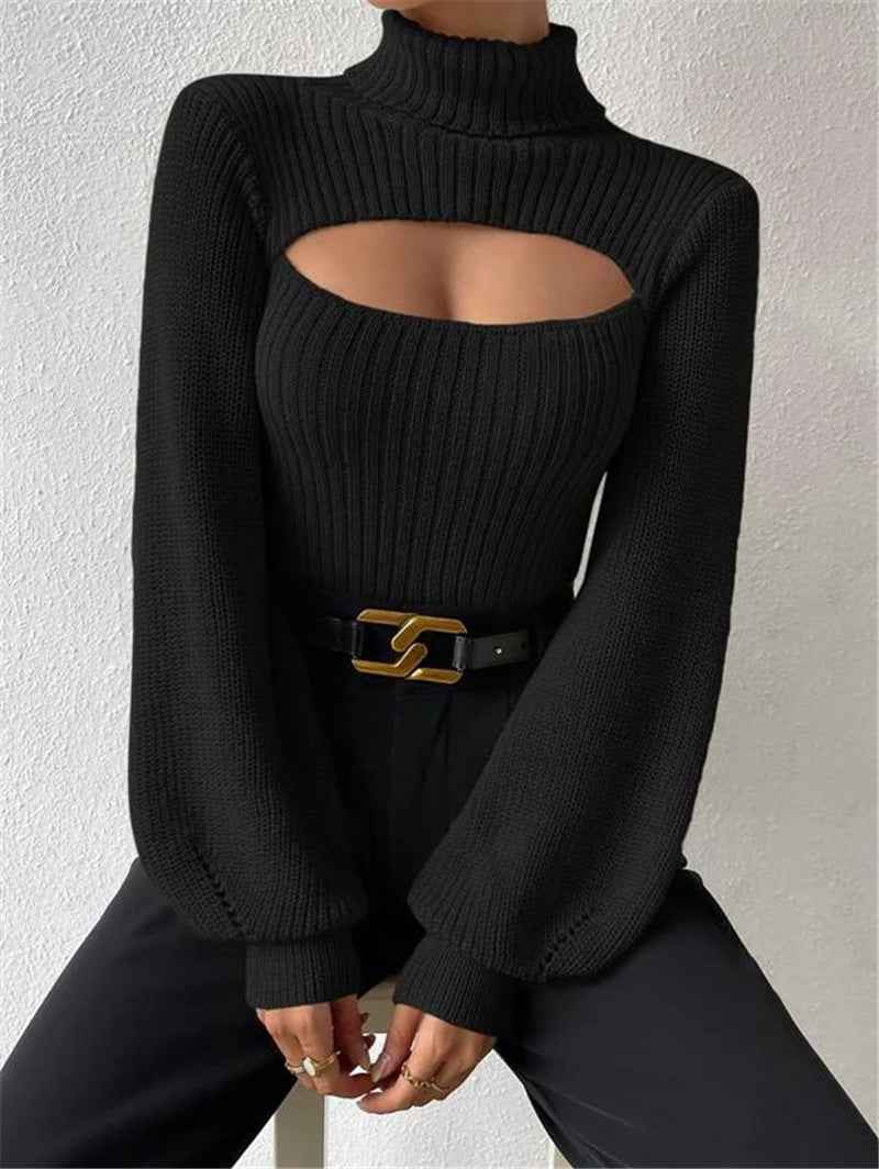 Women's Sexy Loose High Collar Hollow All-match Sweater