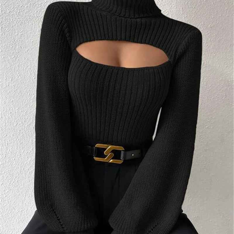 Women's Sexy Loose High Collar Hollow All-match Sweater
