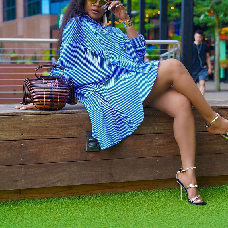 Vestido camisero holgado de rayas para mujer