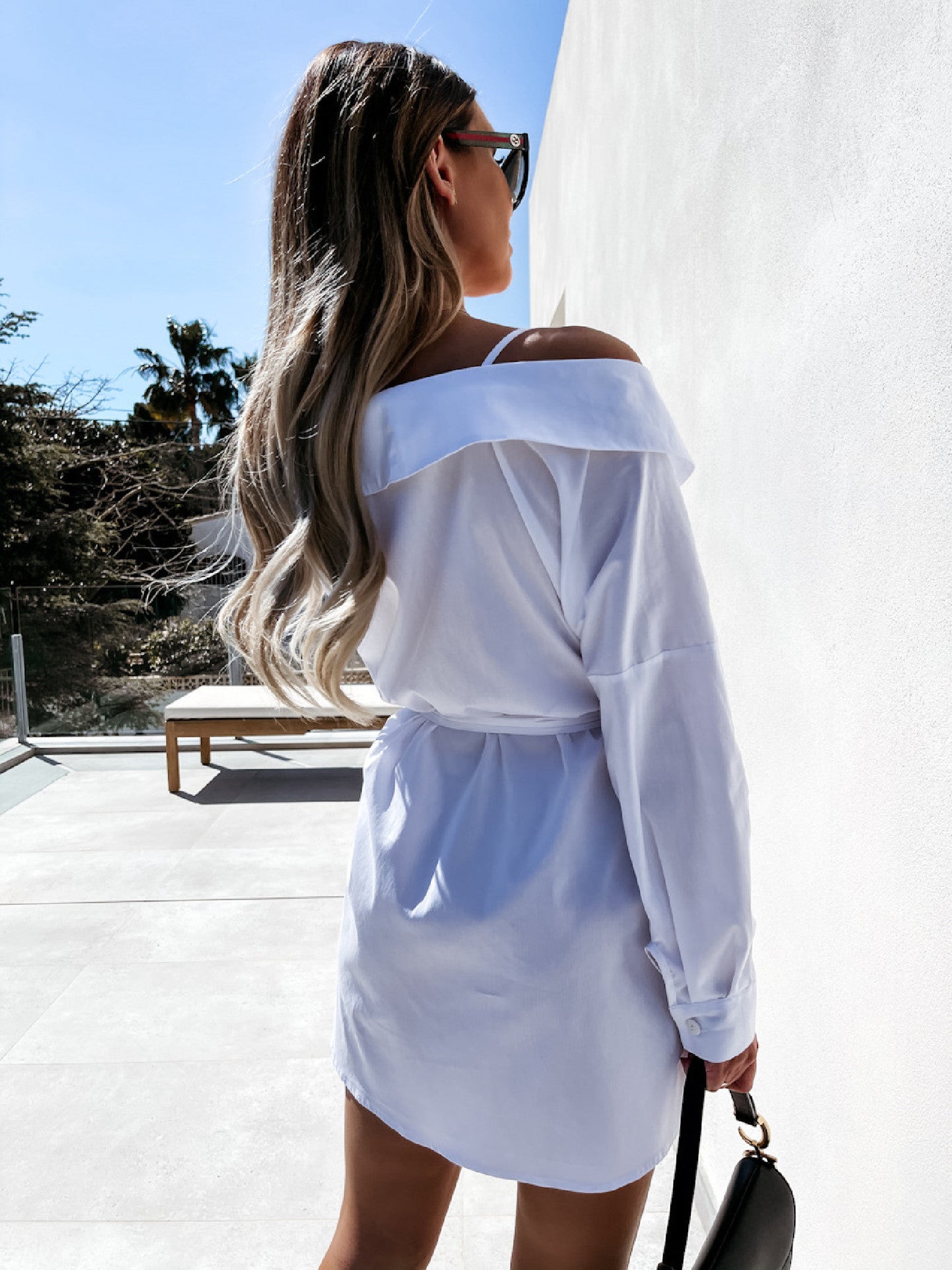 Vestido sencillo de color puro con lazo para mujer