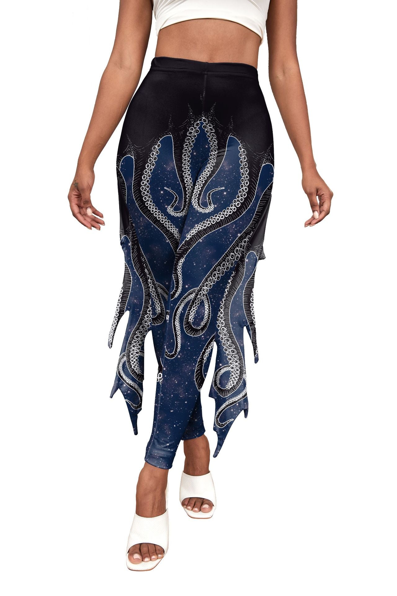 Pantalones con realce de cadera y estampado digital de sirena con aletas de colores